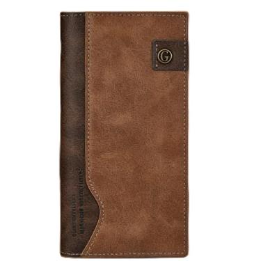 Imagem de Carteira masculina clássica marrom claro compacta com zíper tecido de couro macio resistente à água, design clássico marrom claro compacto com zíper com padrão de tecido couro macio