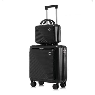 Imagem de Malas de mão de 50 cm e estojos de cosméticos de 35,5 cm (14 pol) conjunto de bagagem rígida com rodas giratórias mala de polipropileno com trava TSA (preto 45,7 cm)