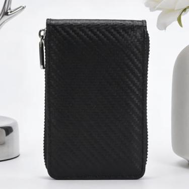 Imagem de Porta-cartão masculino de couro com zíper, estojo de cartão moderno elegante com vários compartimentos (preto)