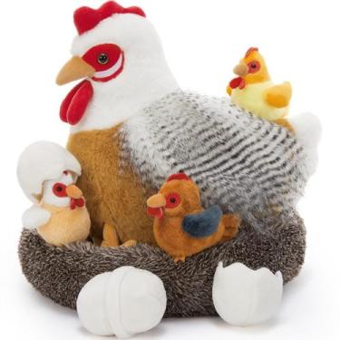 Imagem de Galinha branca de frango BENINY de pelúcia com pintinhos e galinheiro