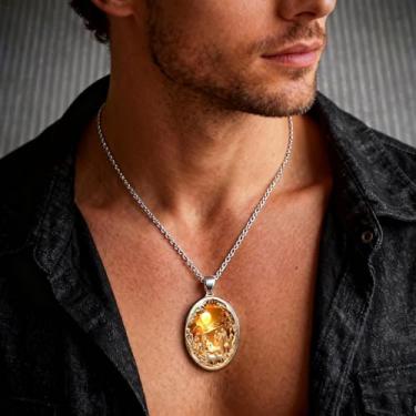 Imagem de Colar masculino com pingente artístico com corrente estilo vintage joia, 41-50cm, Metal, Sem Pedra Preciosa