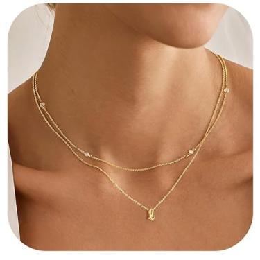 Imagem de Colares femininos banhados a ouro 14K delicados em camadas iniciais ZC corrente ajustável colar gargantilha joia moderna letra A-Z berloque personalizado presente de aniversário dos namorados para