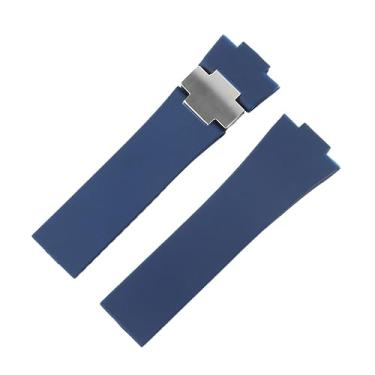 Imagem de AHGDDA Pulseira de relógio de silicone para Ulysse-Nardin Marine pulseira de borracha impermeável esportiva 25 x 12 mm relógios masculinos esportivos (pulseira prata azul)