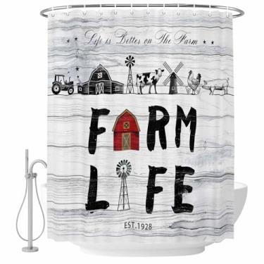 Imagem de Farm Life Cortina de chuveiro Farmhouse Barn Windmill Vaca Frango Trator Madeira Conjunto de Cortinas de Banho Tecido Impermeável Cortina de Banho para Banheiro Decoração Banheira Acessórios de Casa