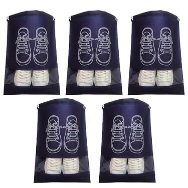 Imagem de Bolsa de sapato com cordão, bolsa de armazenamento de sapatos e roupas, organizador de roupas transparente não tecido para viagens e armazenamento doméstico, Azul, Large, Moderno