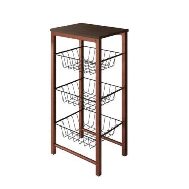 Imagem de Fruteira de Chão Cozinha Montada Aço Cobre Tampo Amendoa Cesto Preto R