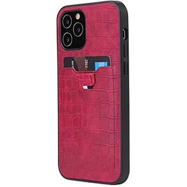 Imagem de BKUANE Suporte de cartão de capa de telefone traseiro, para Apple iPhone 14 Plus capa 6,7 polegadas 2022 couro PU à prova de choque capa de padrão de crocodilo (cor: vermelho)