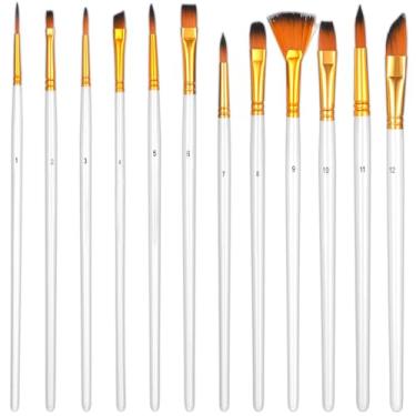 Imagem de 12 pincéis de tinta de água para adultos, pincéis de tinta acrílica, formas variadas para acrílico, aquarela, óleo, pintura guache em tela, tecido, ideal para iniciantes e profissionais