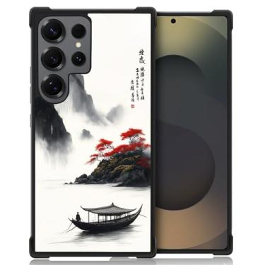 Imagem de CARLOCA Capa compatível com Samsung Galaxy S25 Ultra, pintura a tinta, árvore vermelha, montanha, barco, nuvens, padrão para meninas, ultra proteção, à prova de choque, silicone macio, TPU