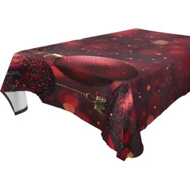 Imagem de Blueangle Toalha de mesa com bolas vermelhas de Natal – Toalha de mesa quadrada de poliéster impermeável e resistente a manchas para ambientes internos e externos, 137 x 137 cm (331)