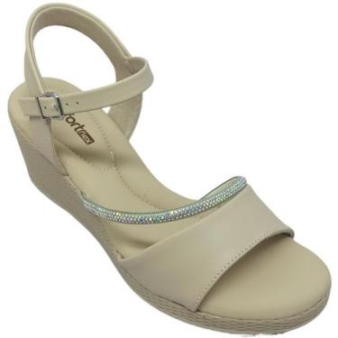 Imagem de Sandália Comfort Flex Feminino Napa Plus com Brilho, Caqui, 36