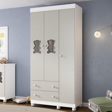 Imagem de Guarda-roupa Infantil 92cm Com Vidro 3 Portas E 2 Gavetas Fofura Multimóveis Mp4482 Branco/off White Branco/off White