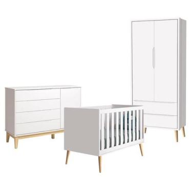Imagem de Berço Americano com Guarda Roupa 2 Portas Theo e Cômoda Classic Elfe B