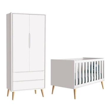 Imagem de Berço Americano E Guarda Roupa 2 Portas Infantil Theo Branco Acetinado