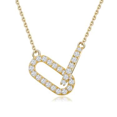 Imagem de DAYBYDAY Colar de clipe de papel prata esterlina 925/banhado a ouro Moissannite clipe de papel com alfinete de segurança para mulheres, Moissanite