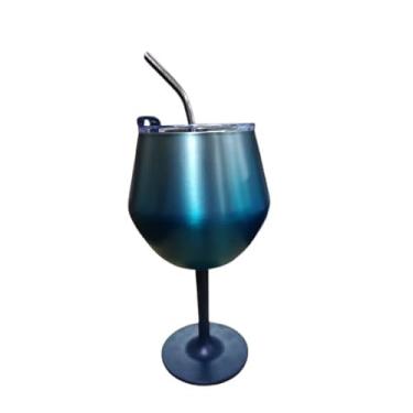 Imagem de Taça Térmica 2 em 1 para Gin e Coquetéis | Copo Duplo Removível com Tampa e Canudo, Mantém Bebida Gelada por Horas(Azul Com tampa)