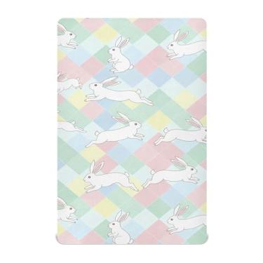 Imagem de SEHANY Lençol de berço de coelho fofo para meninos e meninas, macio, respirável, elástico, lençol com elástico padrão para bebês de 27 x 99 cm