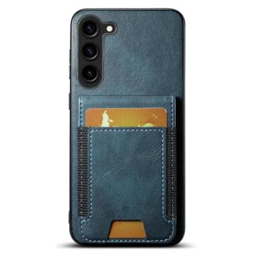 Imagem de POYUFRG Capa carteira para Samsung Galaxy S26 Ultra/S26 Plus, capa de couro fina retrô com padrão de cera a óleo com função de suporte, azul, S26 Ultra