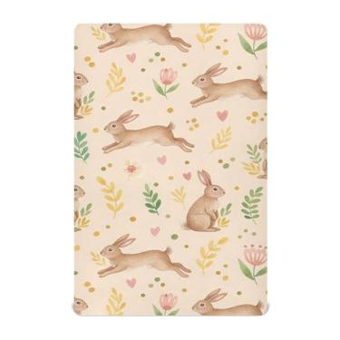 Imagem de SEHANY Lençol de berço de coelho fofo para meninos e meninas, macio, respirável, elástico, lençol com elástico padrão para bebês de 27 x 99 cm