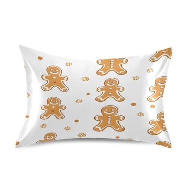 Imagem de Blueangle Fronha de cetim de biscoito de gengibre para cabelo e pele, fronha de seda, tamanho padrão (50,8 x 66 cm) - Capas de travesseiro de cetim refrescantes com fecho de envelope (87)