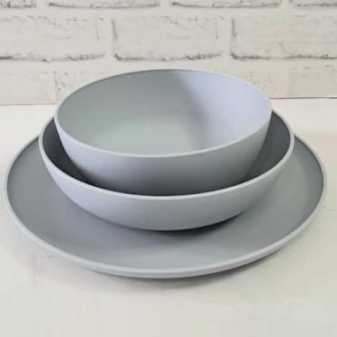 Imagem de kit Pratos Raso Fundo Bowl para Refeição em Polipropileno Jogo de Jantar Almoço (Cinza Claro,4 Kits 12 peças)