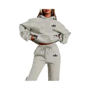 Imagem de Conjunto De Moletom Feminino De Pelúcia Estilo Hip Hop Casual 2 Peças 