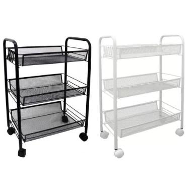Imagem de Carrinho organizador em metal 3 prateleiras cesto multiuso auxiliar sa