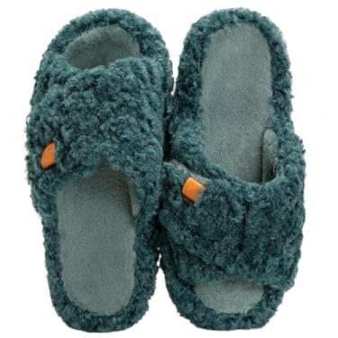 Imagem de Pantufas femininas ajustáveis com bico aberto, sapatos de espuma viscoelástica, escorregadios, sapatos de quarto, Verde, 6.5-7.5