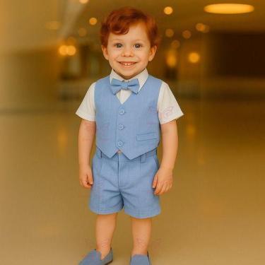Imagem de Conjunto Terno Social Infantil Menino Bermuda Camisa Manga Curta E Col