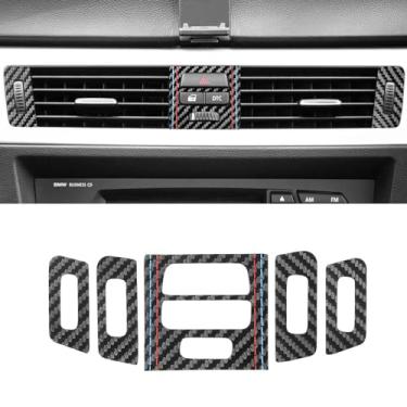 Imagem de Betterhumz Acabamento da moldura da tomada de ar condicionado dianteiro do carro para BMW E90 E91 E92 E93 3 Series 2005-2012 325i 320i 318i Carbon PVC Leather Center Console AC Vents Sticker M