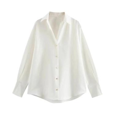 Imagem de Blusa De Seda Marrom Com Manga Longa E Gola Lapela Para Mulheres, Cami