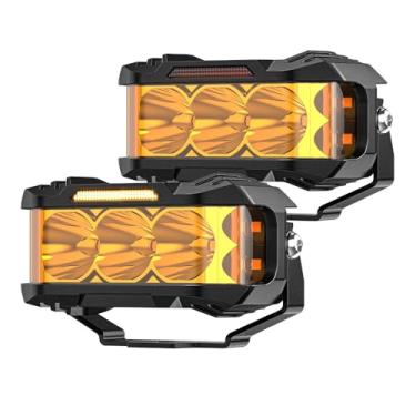 Imagem de BraveWAY Barra de luz LED amarela de 10 cm com DRL para off-road/caminhões/pickup/snowmobile/ATV/UTV/trator, âmbar A-pilar/perseguição traseira/luzes de vala, 2 peças