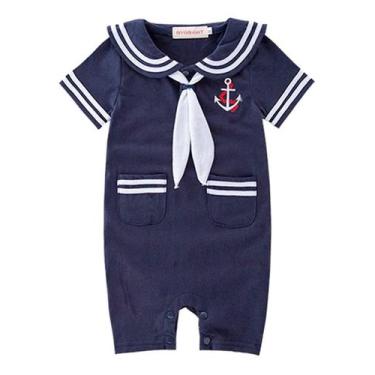 Imagem de Macacão Infantil Menino Marinheiro Bebe Fantasia Azul - anjo da mamãe,