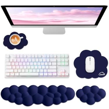 Imagem de Sushret Apoio de Pulso em Nuvem para Teclado, Conjunto 4 em 1 com Espuma de Memória e Couro Vegano, Descanso Ergonômico para Pulso e Braço, Almofada para Teclado e Mouse, Para Jogos e Escritório