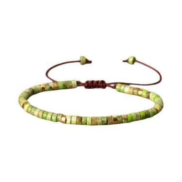 Imagem de Pulseira Ajustável De Pedras Naturais De Pedra Azul Imperador Polida E