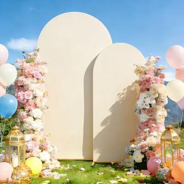 Imagem de Capa de fundo de arco para casamento, elastano, elástico, top redondo, chiara, festa, aniversário, banquete (bege, 2,2 m + 1,8 m)