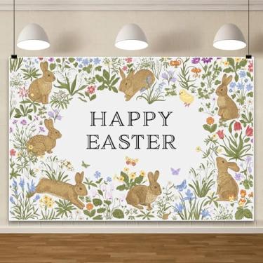 Imagem de Meiguiman Fundo de Feliz Páscoa, 2,1 x 1,5 m, vintage, primavera, Páscoa, foto, coelho, ovos, flores, fundo floral para decoração de festa infantil, banner, adereços de cabine de fotos