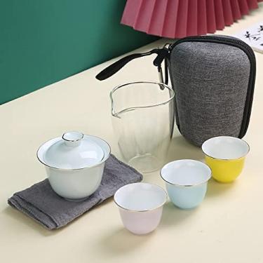 Imagem de Conjunto de chá chinês de porcelana, conjunto de chá portátil ao ar livre conjunto de chá de viagem Dehua xícara de chá de porcelana branca com três ou quatro xícaras portátil tudo em um conjunto de