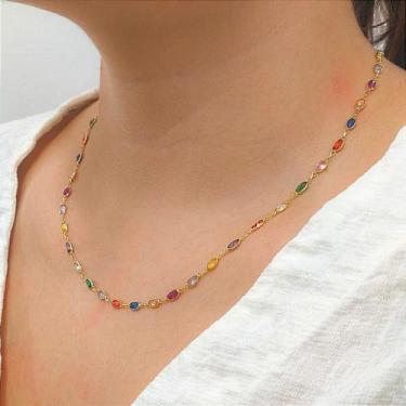 Imagem de Colar de Ouro 18k com Pedras Coloridas - Gargantilha Elegante - no-bra
