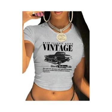 Imagem de Camiseta Cropped Feminina Retrô Vintage Com Estampa Sexy Para Meninas 