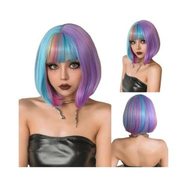 Imagem de Peruca Sintética Feminina Azul Roxo Ondulada De Alta Qualidade Para Us
