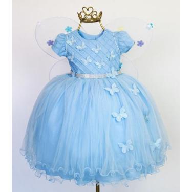 Imagem de Vestido Infantil Borboleta Daminha Luxo Diversas Cores E Tiara - Pingo