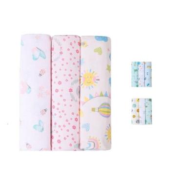 Imagem de Kit Cueiro Bebe Flanelado Estampado 80cmx80cm  100% Algodão Mantinha E