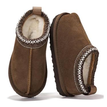 Imagem de Project Cloud Chinelos de couro genuíno e de xearling australiano para crianças – Pantufas felpudas e antiderrapantes de espuma viscoelástica para meninas e meninos, calçados infantis unissex (Dream