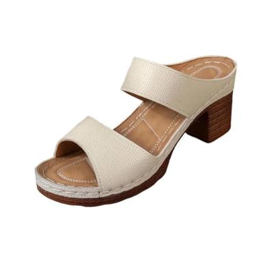Imagem de Sandálias Baotou casuais femininas com meio chinelo grosso design de salto plataforma calçado confortável feito de poliuretano, Bege, 36