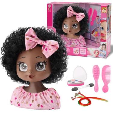 Imagem de Boneca Busto Infantil Kit Maquiagem Pentear Acessórios Negra 788 - Bee