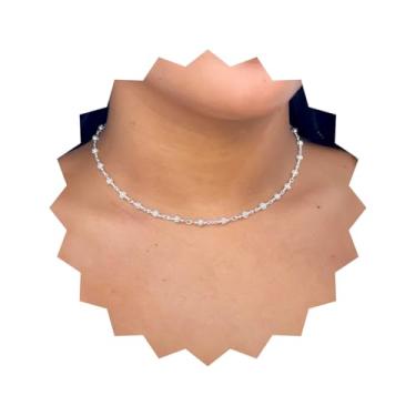 Imagem de ROHNES Choker Feminino Folheado a Prata 925, Bolinhas Detalhadas Vazadas, Prata, Metal