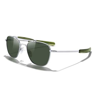 Imagem de MERRY'S Óculos de sol Classic Square Aviator II Military Polarizados para homens ou mulheres S8637, Armação cromada brilhante/lente polarizada verde, Lens Width: 55 Millimeters