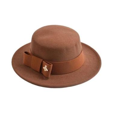 Imagem de Chapéu Fedora Feminino De Moda Com Topo Plano E Laço Para Casamento, I