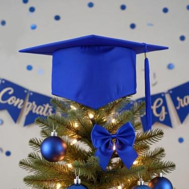 Imagem de Gersoniel Enfeite de árvore de formatura com borlas de tecido, adequado para pós-graduação, ensino médio, ambientes internos e externos, decoração de árvores (azul)